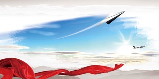 蓝天白云飞机彩带风景企业文化展板海报背景